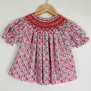 Ann + Reeves Christmas cowboy red white and green smocked top. Size 3T